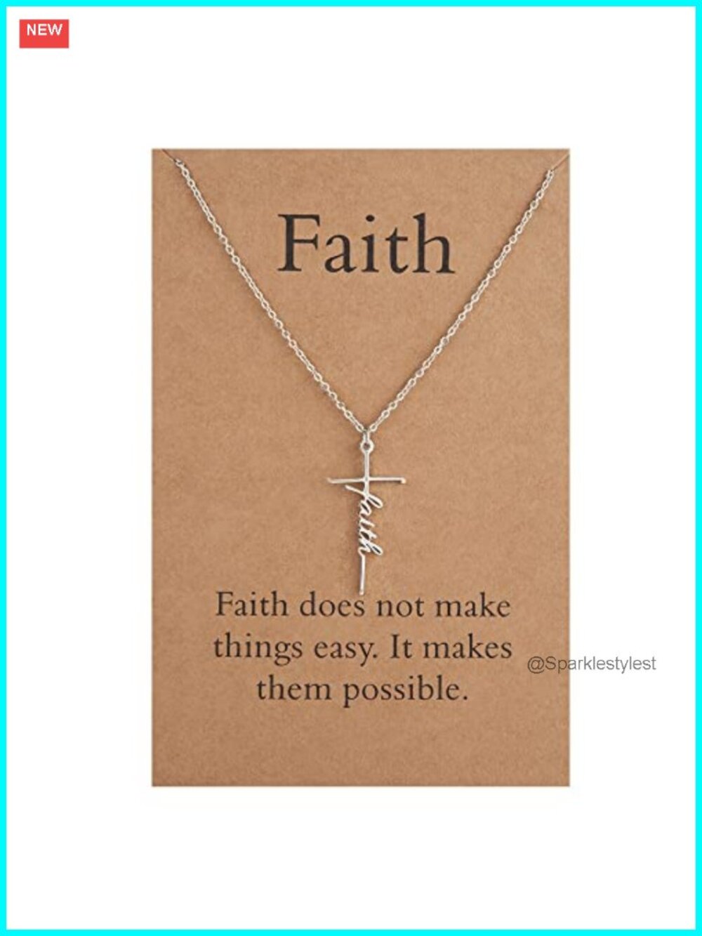 Faith Cross Pendant Necklace Stainless Steel 18in Adjustable Christian Gift